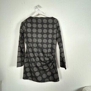 Ann Taylor Womens Black Gray Polka Dot Ruched Tunic Top Long Sleeve Small Casual